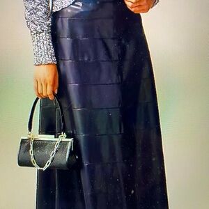 J Crew seamed black Circle Midi skirt in faux leather